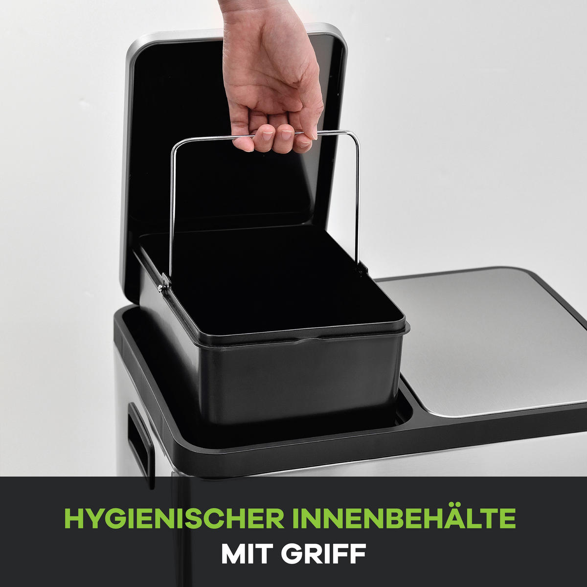 ABFALLEIMER 30 l  Metall  - Silberfarben/Schwarz, KONVENTIONELL, Kunststoff/Metall (41,5/44/34,5cm) - P & B
