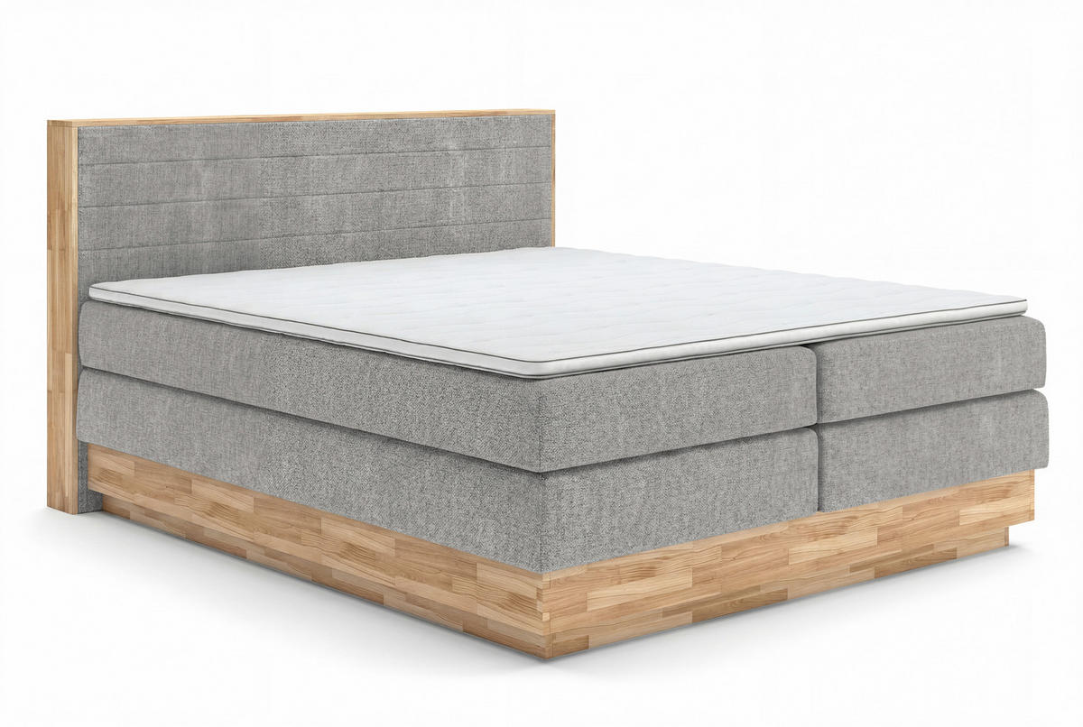 BOXSPRINGBETT 180/200 cm,  in Taupe, Eichefarben, Matratze, gepolstertes Kopfteil, Bettkasten, Topper, H3 + H3 = fest  - Taupe/Eichefarben, MODERN, Holz/Kunststoff (180/200cm) - Livetastic
