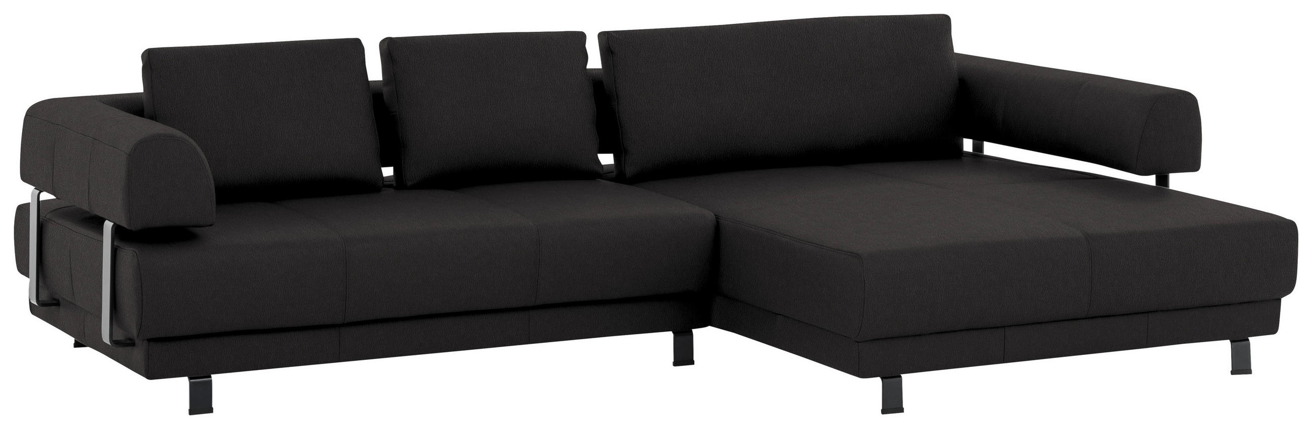 ECKSOFA in Echtleder Dunkelbraun  - Dunkelbraun/Schwarz, Design, Leder/Metall (307/188cm)