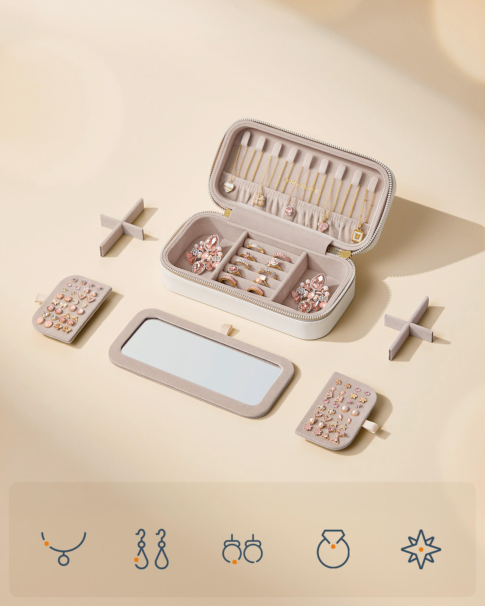 SCHMUCKKÄSTCHEN 20,5/6/10,5 cm  - Weiß, LIFESTYLE, Glas/Leder (20,5/6/10,5cm)