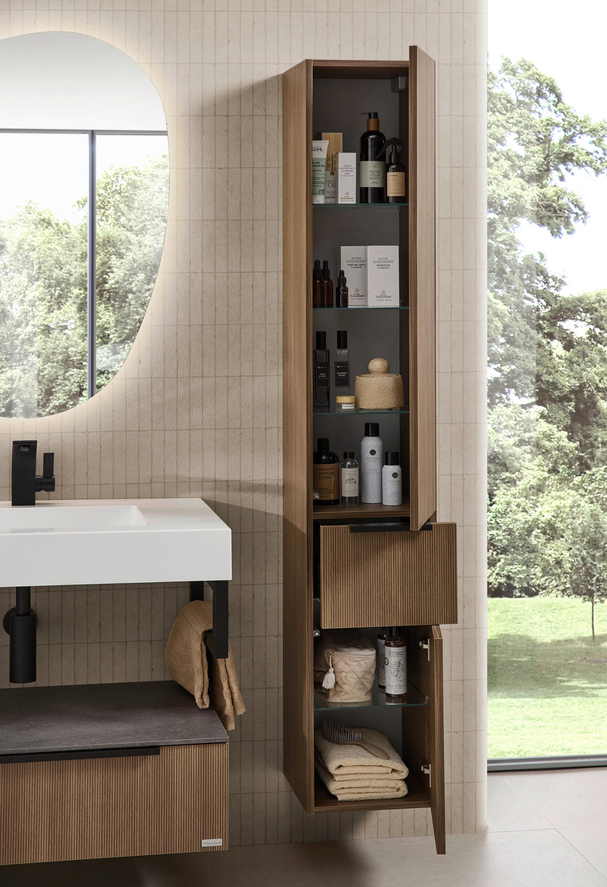 HOCHSCHRANK 30/184/33 cm  - Eiche dunkel/Schwarz, KONVENTIONELL, Glas/Holzwerkstoff (30/184/33cm) - Dieter Knoll