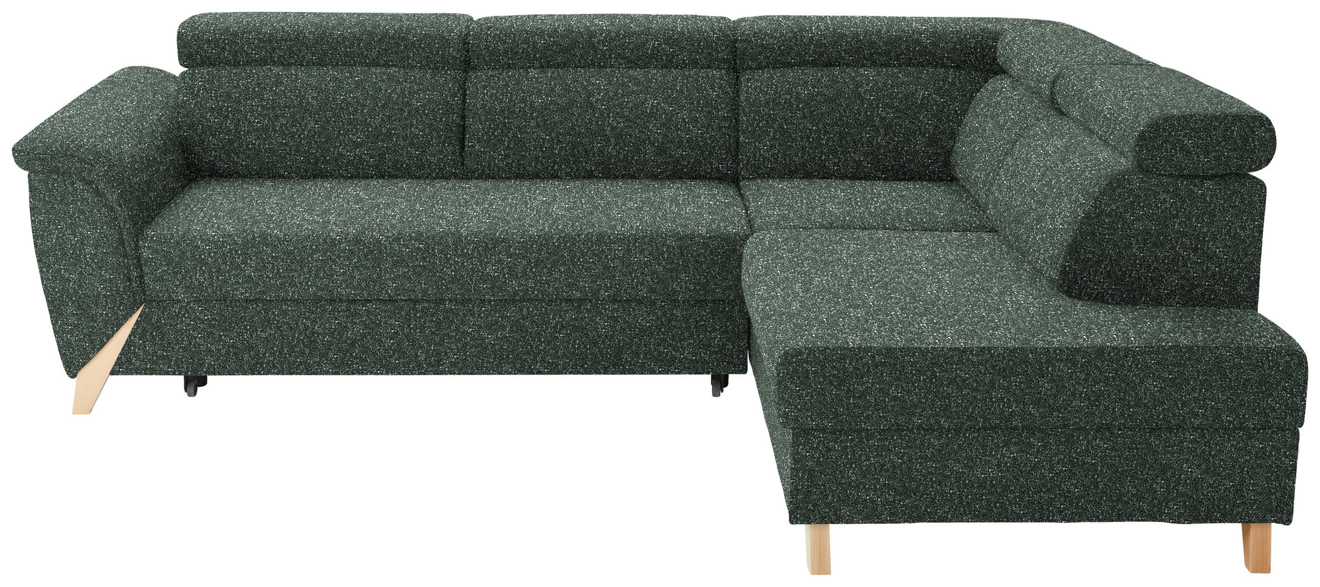 ECKSOFA Bouclé Waldgrün  - Waldgrün/Naturfarben, Konventionell, Holz/Textil (265/200cm) - Stylife