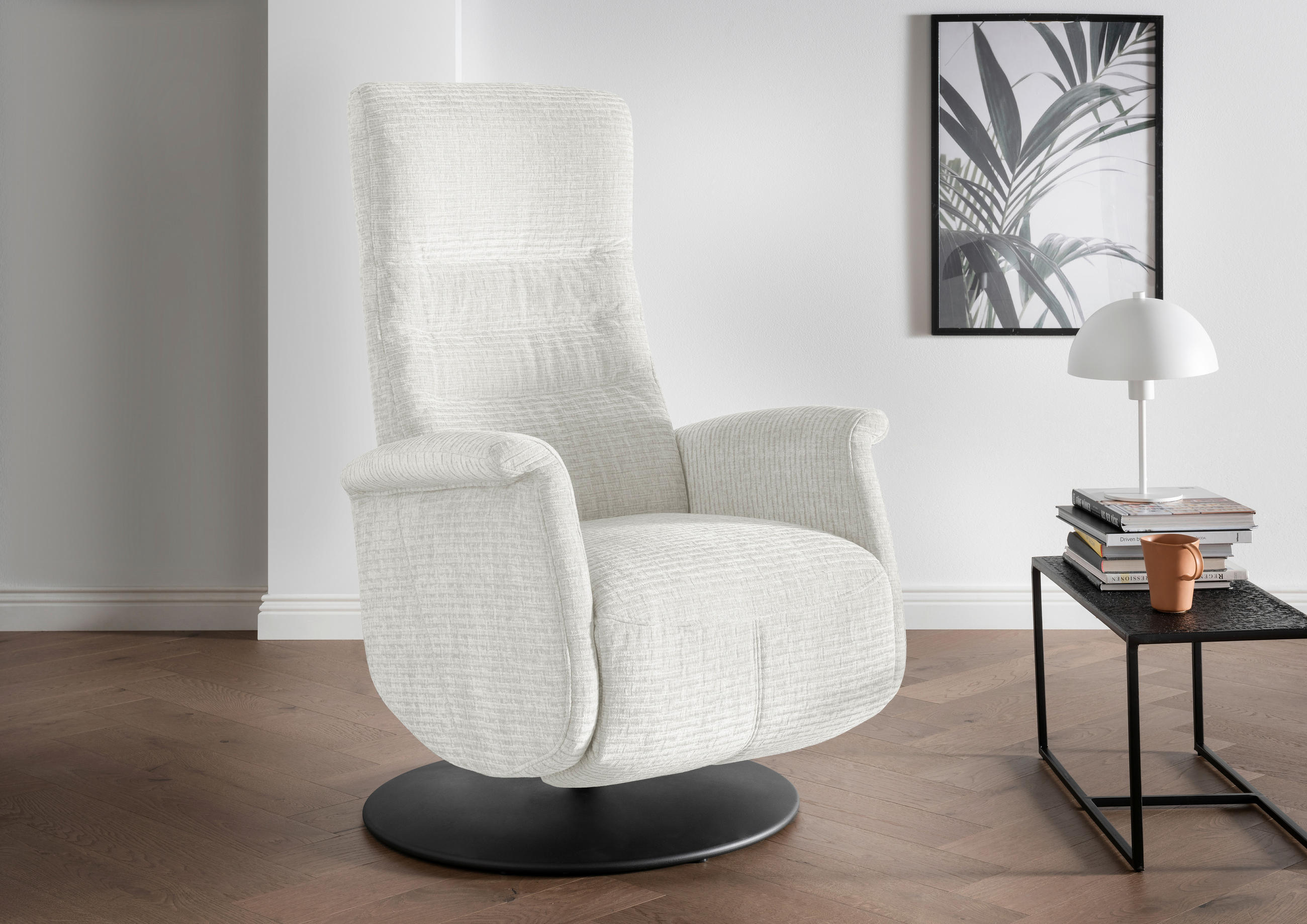 RELAXSESSEL in Textil Weiss  - Weiss/Schwarz, Modern, Textil/Metall (72/118/85-165cm) - Livetastic