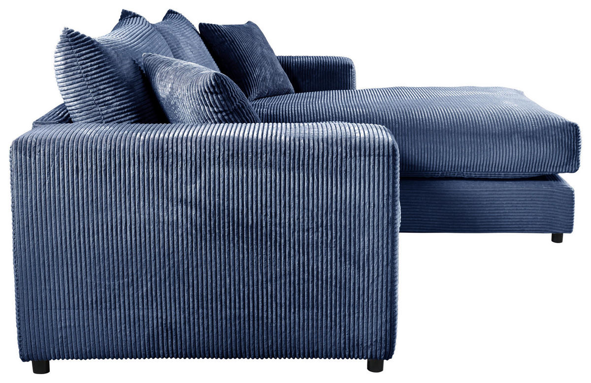 ECKSOFA in Cord, Velours Blau  265/180 cm  - Blau/Schwarz, Basics, Kunststoff/Textil (265/180cm) - Livetastic