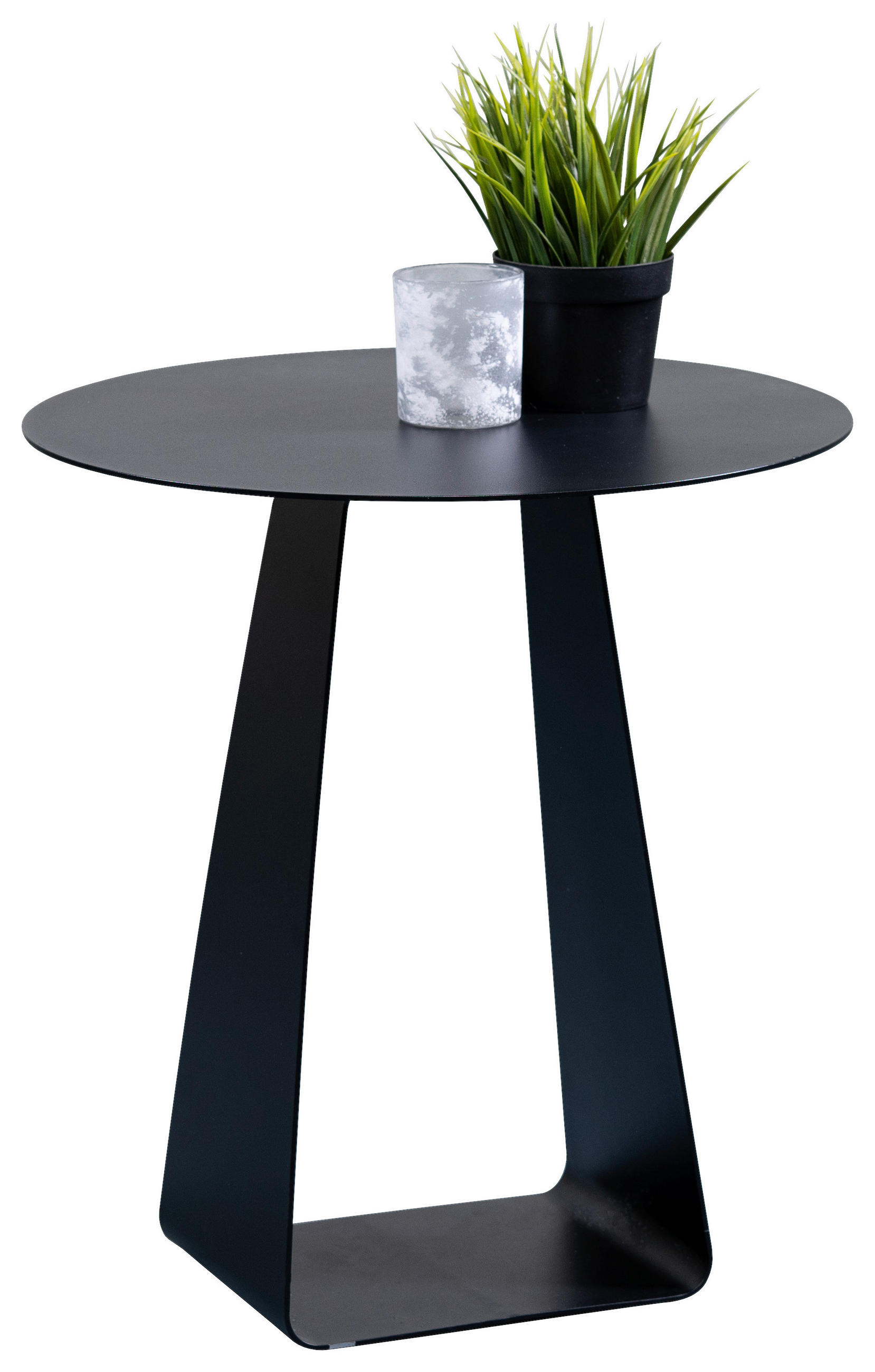 Thumbnail - Xora Beistelltisch, Schwarz, Metall, rund, U-Form, Bodenplatte, 45x50x45 cm, einfacher Aufbau, Wohnzimmer, Wohnzimmertis...
