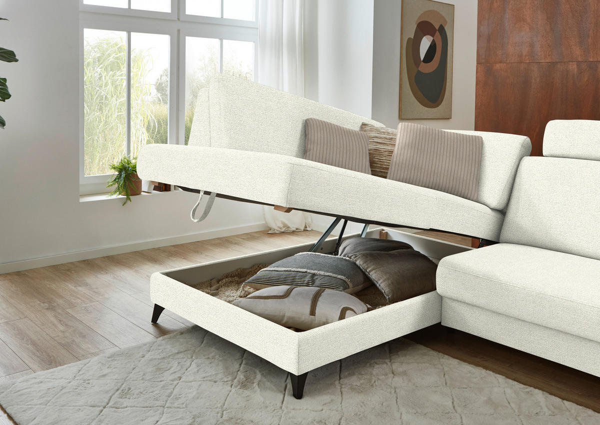 ECKSOFA  Chenille Creme  - Creme/Schwarz, Design, Textil/Metall (182/239cm) - Beldomo Comfort