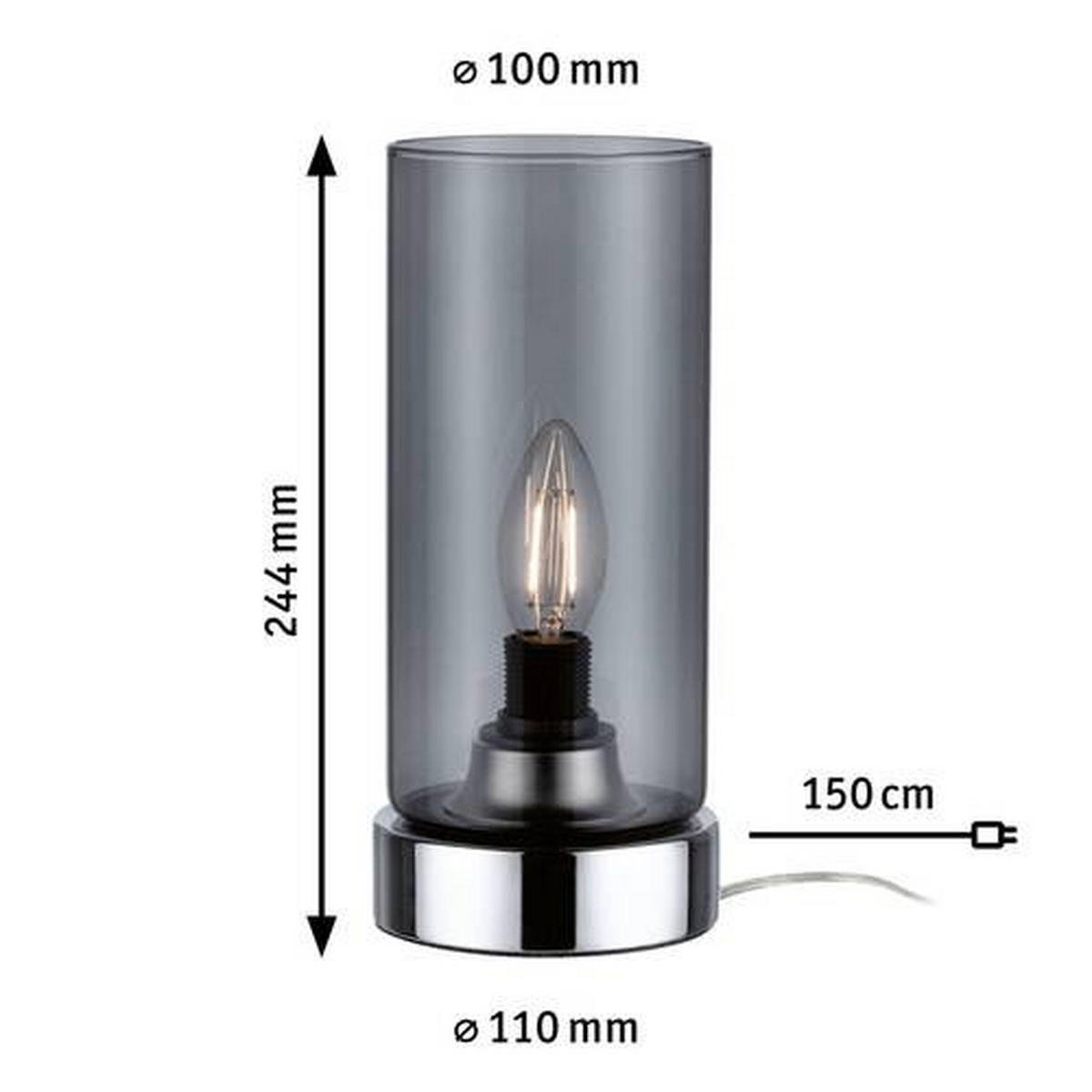 TISCHLEUCHTE 11/24,4 cm   - Chromfarben/Transparent, Design, Glas/Metall (11/24,4cm) - Paulmann