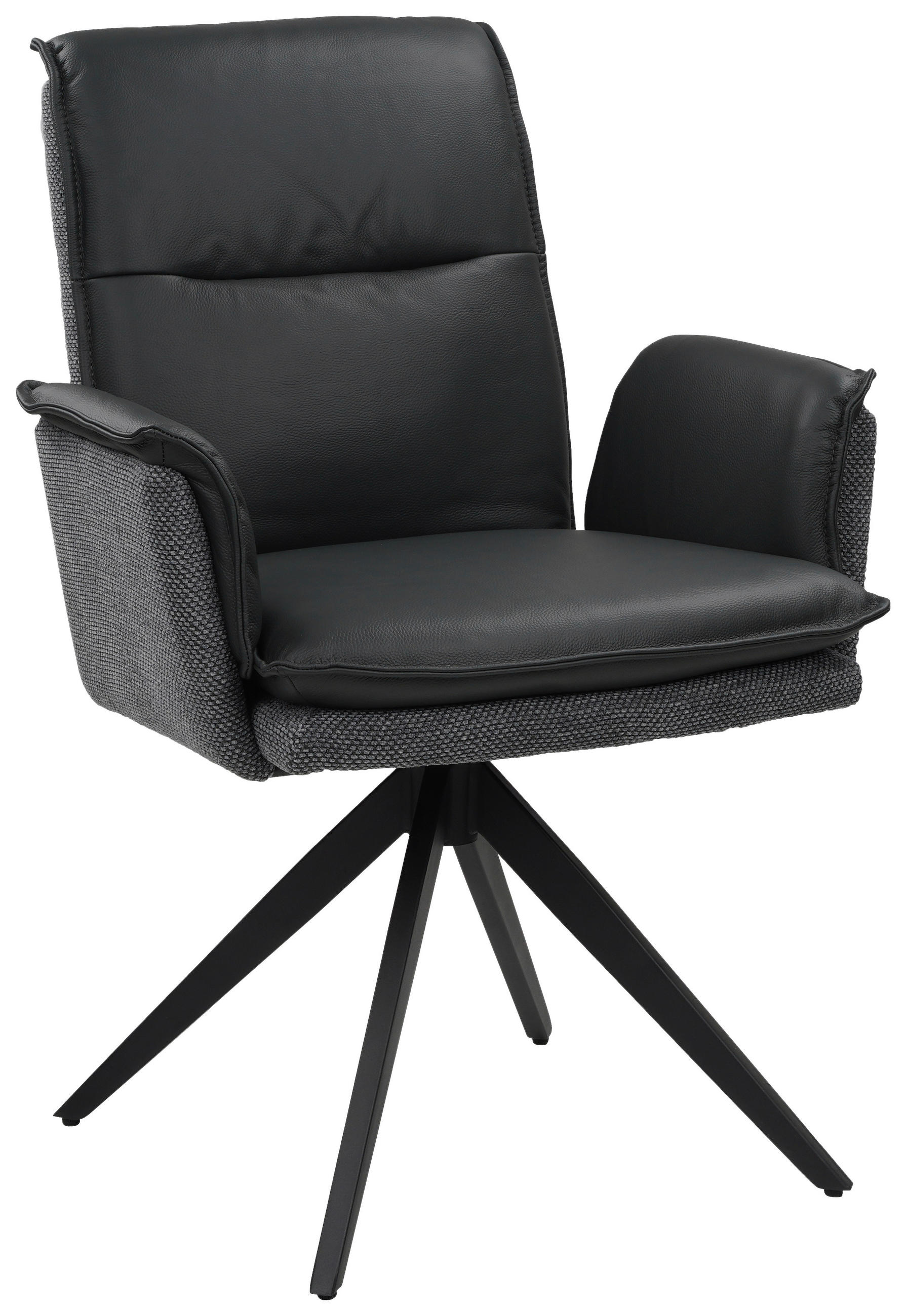 ARMLEHNSTUHL  in Struktur Echtleder pigmentiert  - Anthrazit/Schwarz, Design, Leder/Textil (63/89/65cm) - Novel