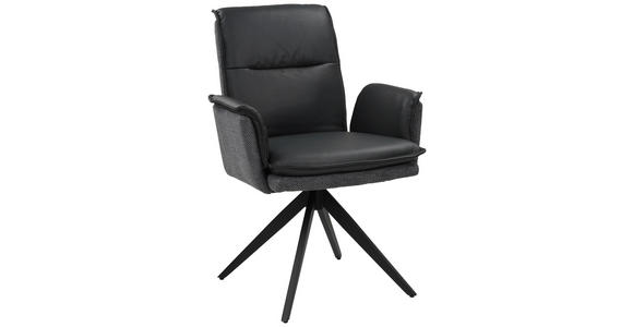 ARMLEHNSTUHL  Sitzfläche 360° drehbar, automatische Rückholfunktion Struktur Echtleder  Anthrazit  - Anthrazit/Schwarz, Design, Leder/Textil (63/89/65cm) - Novel