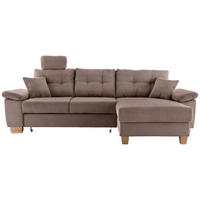 ECKSOFA Graubraun Cord Liegefläche im Originalstoff, Bettkasten, Schlaffunktion, Sitztiefenverstellung, Kopfstütze  - Graubraun/Naturfarben, MODERN, Holz/Textil (270/176cm) - Livetastic