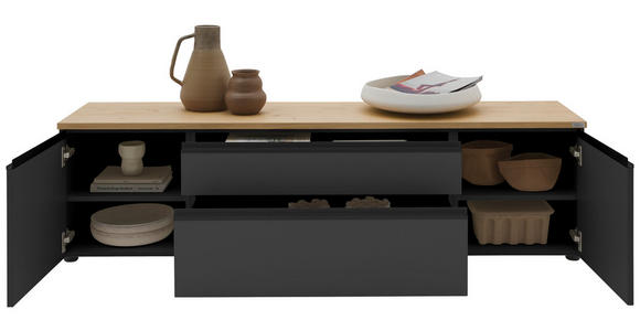LOWBOARD  180/46/41 cm 2 Schublade(n) erweiterbar, Typenauswahl, individuell planbar, Beimöbel erhältlich, umfangreiches Zubehör erhältlich, stehend, hängend  - Eichefarben/Anthrazit, Design, Holzwerkstoff/Kunststoff (180/46/41cm) - Dieter Knoll