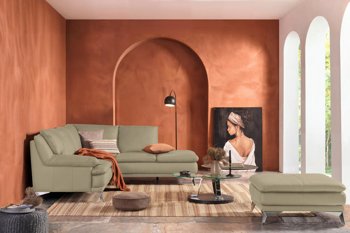 ECKSOFA Fango Echtleder  - Chromfarben/Fango, Design, Leder/Metall (242/224cm) - Novel