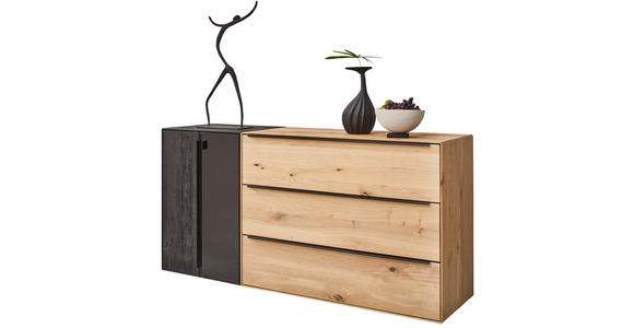 SIDEBOARD 184/90,3/47,1 cm  - Eichefarben/Anthrazit, Natur, Glas/Holz (184/90,3/47,1cm) - Valnatura