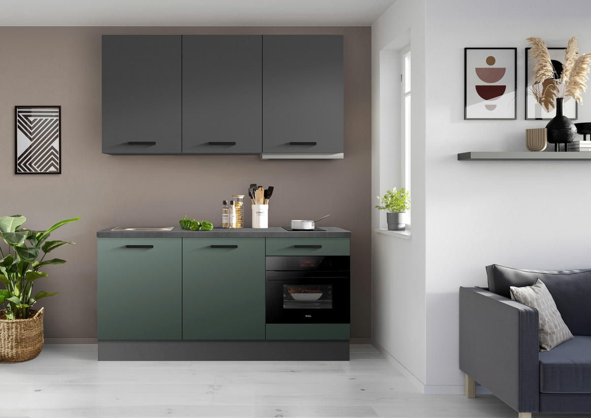 KÜCHENBLOCK 180 cm   in Graphitfarben, Dunkelgrün  - Dunkelgrün/Schieferfarben, Basics, Holzwerkstoff/Metall (180cm) - Impuls
