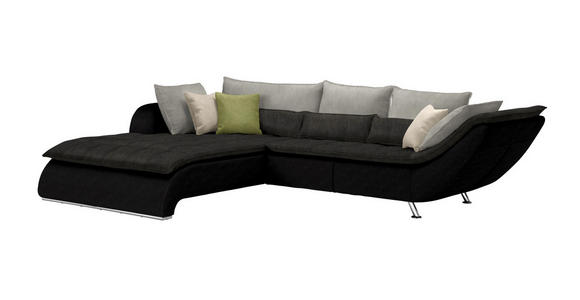 WOHNLANDSCHAFT in Textil Grau, Schwarz - Chromfarben/Dunkelgrau, Design, Textil/Metall (220/300cm) - Hom`in