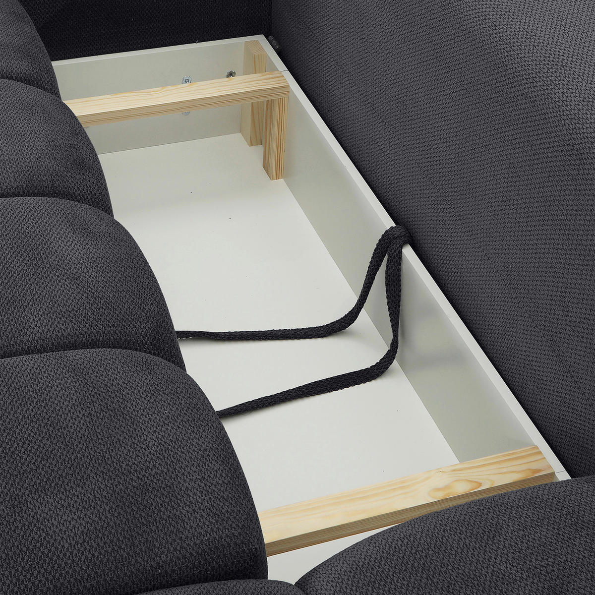 ECKSOFA Anthrazit Plüsch Zierkissen, Rückenkissen, Bettkasten, Schlaffunktion, Rücken echt, Liegefläche im Originalstoff  - Anthrazit/Schwarz, KONVENTIONELL, Kunststoff/Textil (253/192cm) - Carryhome