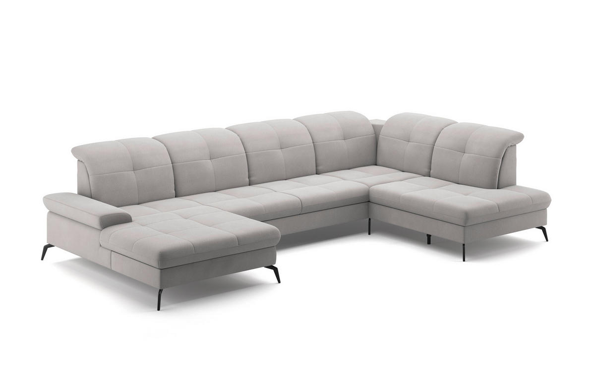 WOHNLANDSCHAFT in Flachgewebe Silberfarben  - Silberfarben/Schwarz, Konventionell, Textil/Metall (185/357/231cm) - Sit & More