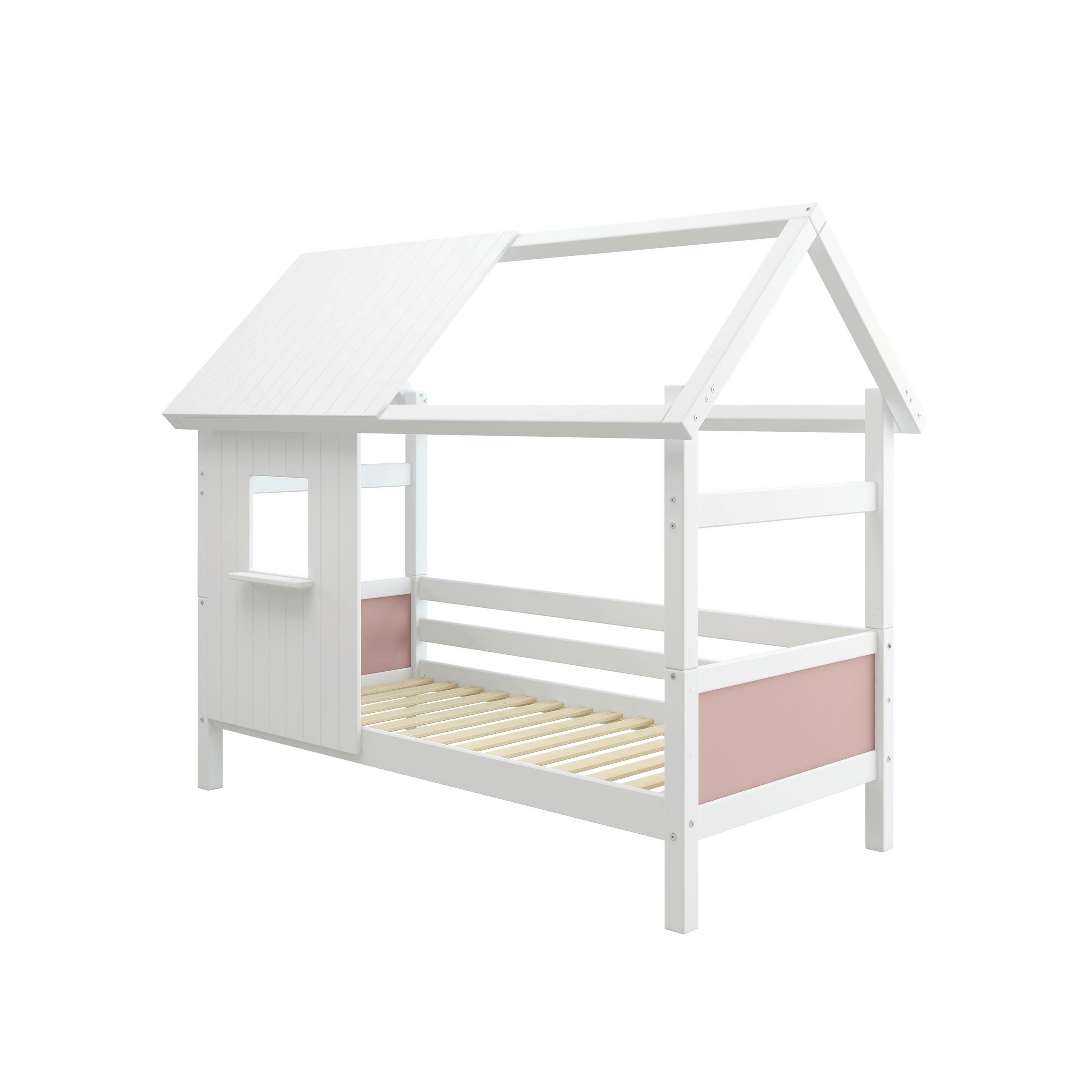 HAUSBETT 90/200 cm,  in Rosa, Weiß, Rollrost  - Rosa/Weiß, MODERN, Holz (90/200cm) - Chameo