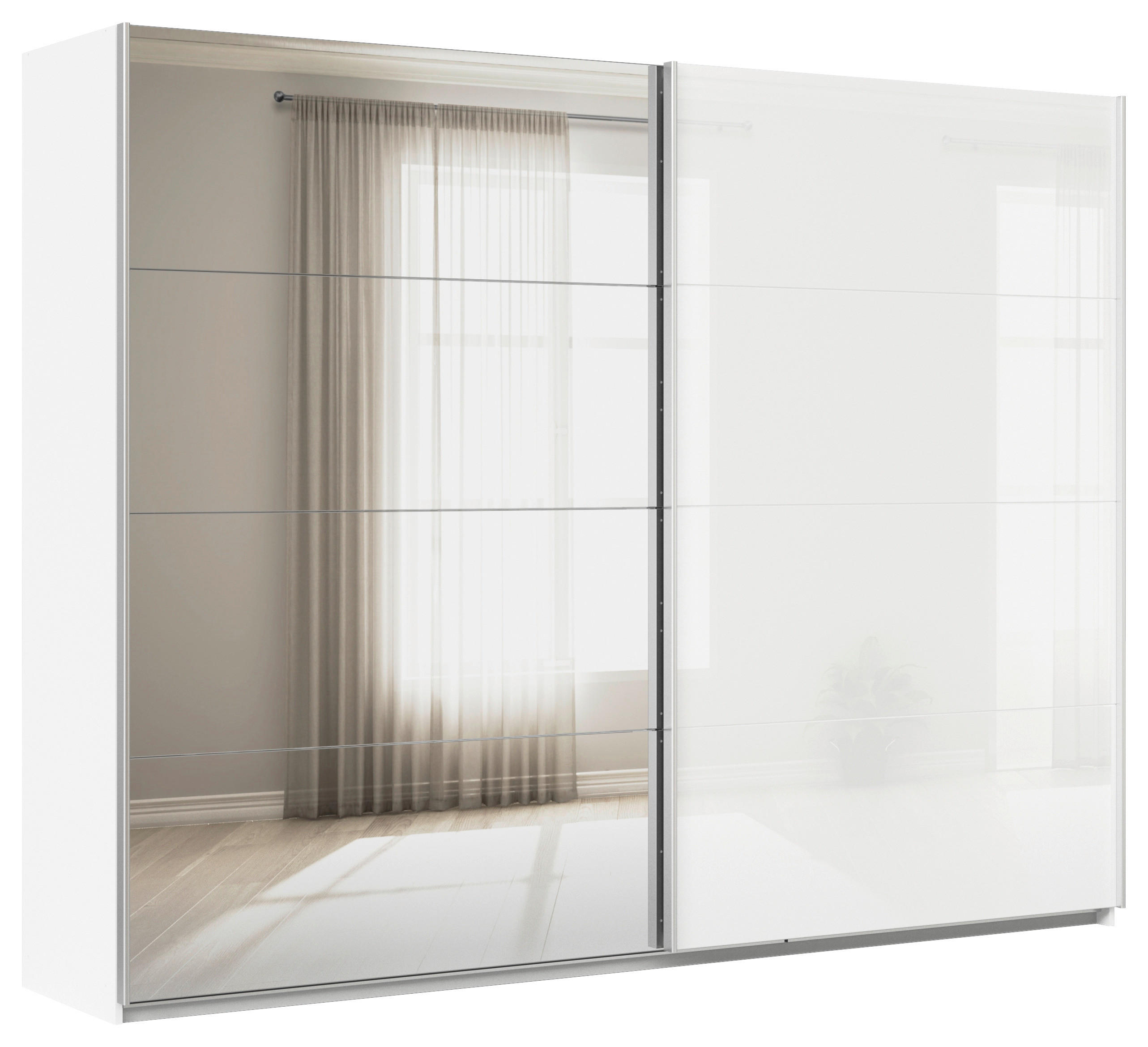 SCHWEBETÜRENSCHRANK  in Weiß  - Alufarben/Weiß, KONVENTIONELL, Glas/Holzwerkstoff (271/210/62cm) - Xora