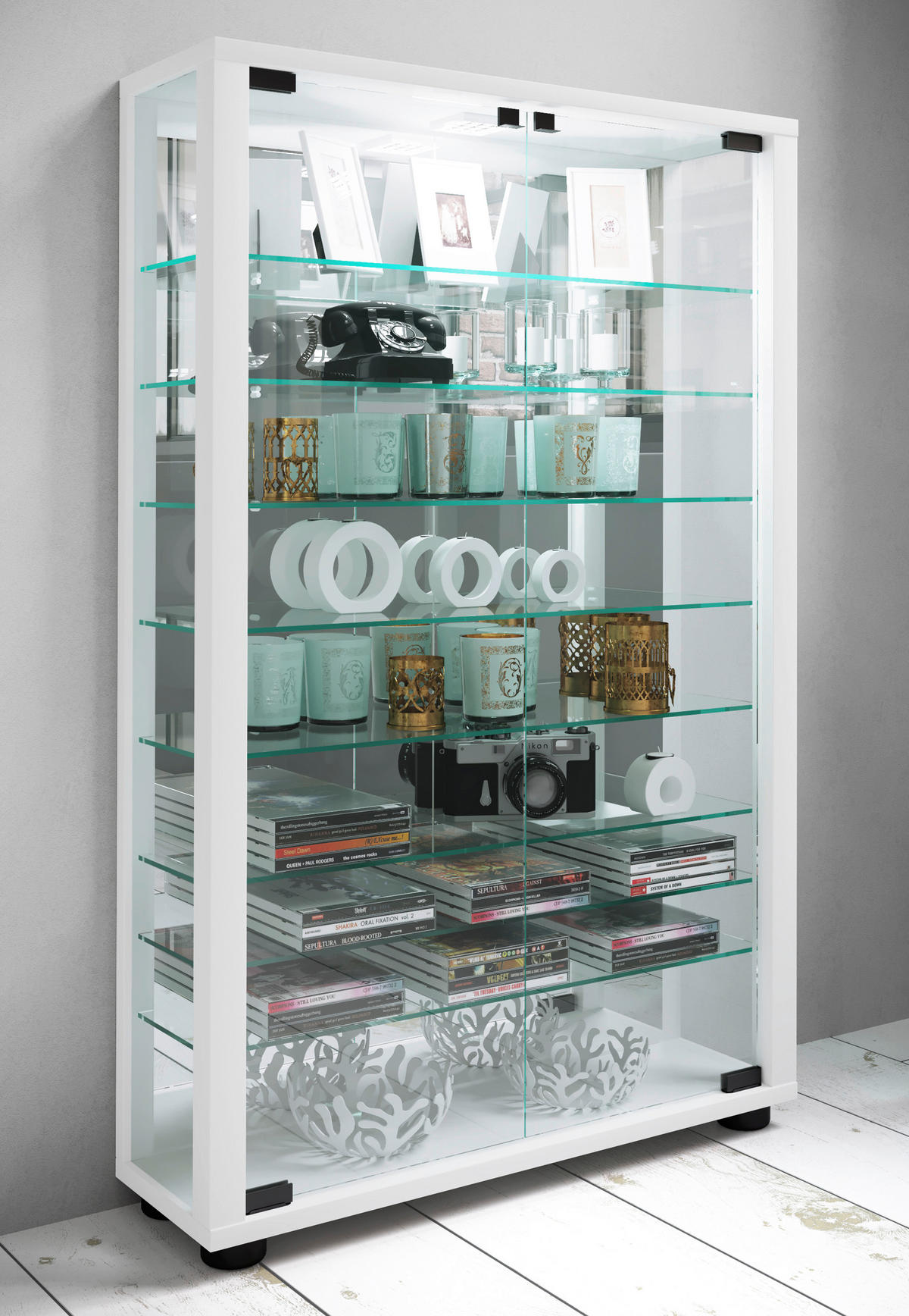 VITRINE in Weiss  - Weiss, Modern, Glas/Holzwerkstoff (59/91,3/18cm) - MID.YOU