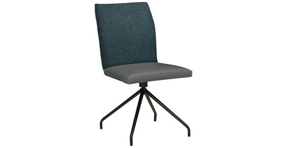 STUHL  , Stoffauswahl, Typenauswahl, Sitzfläche 360° drehbar  , Webstoff, Mikrofaser  ,  - Graublau/Schwarz, Design, Textil/Metall (49/91/60cm) - Moderano