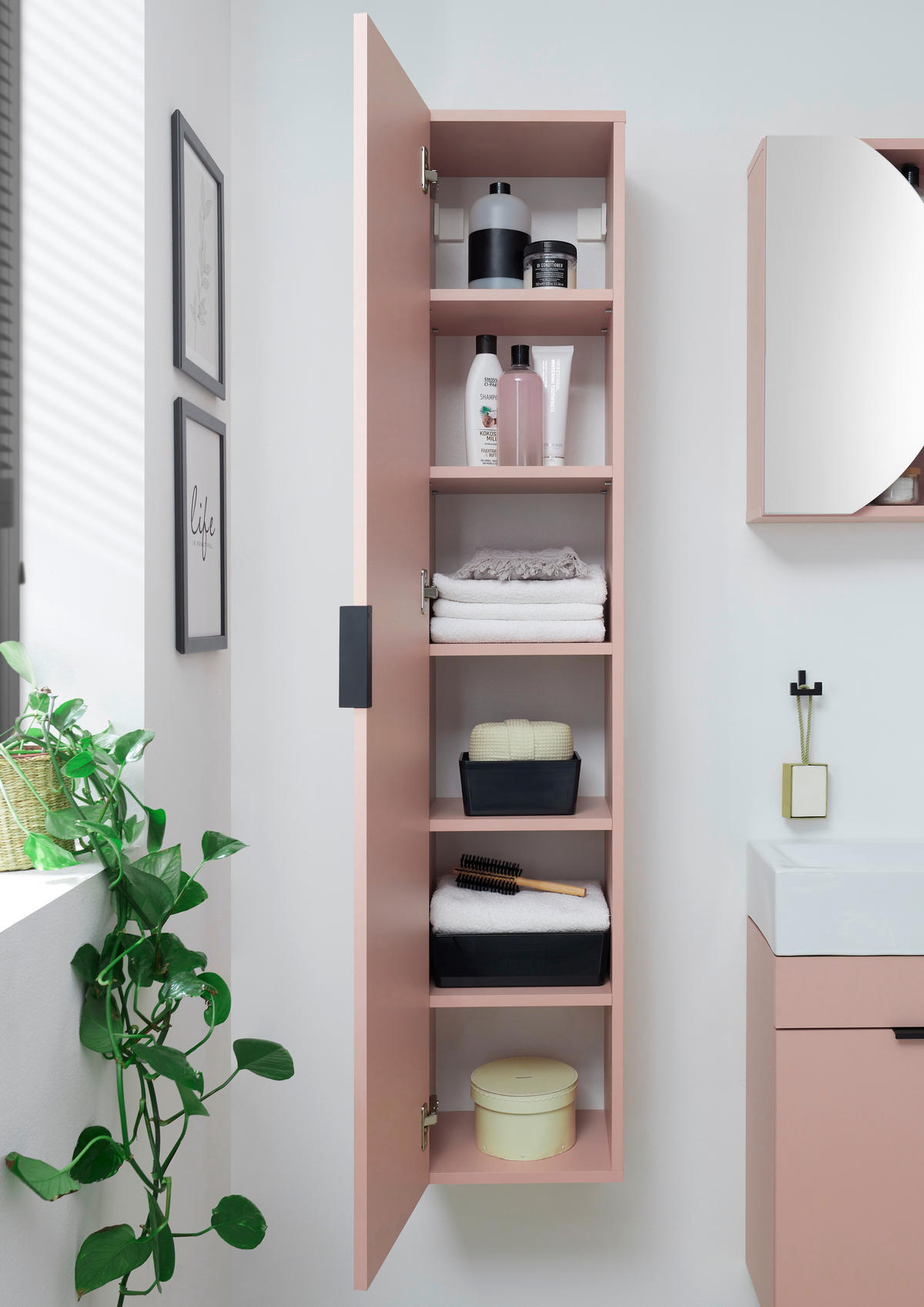 HOCHSCHRANK 30/150/25 cm  - Schwarz/Rosa, Trend, Holzwerkstoff/Metall (30/150/25cm) - MID.YOU