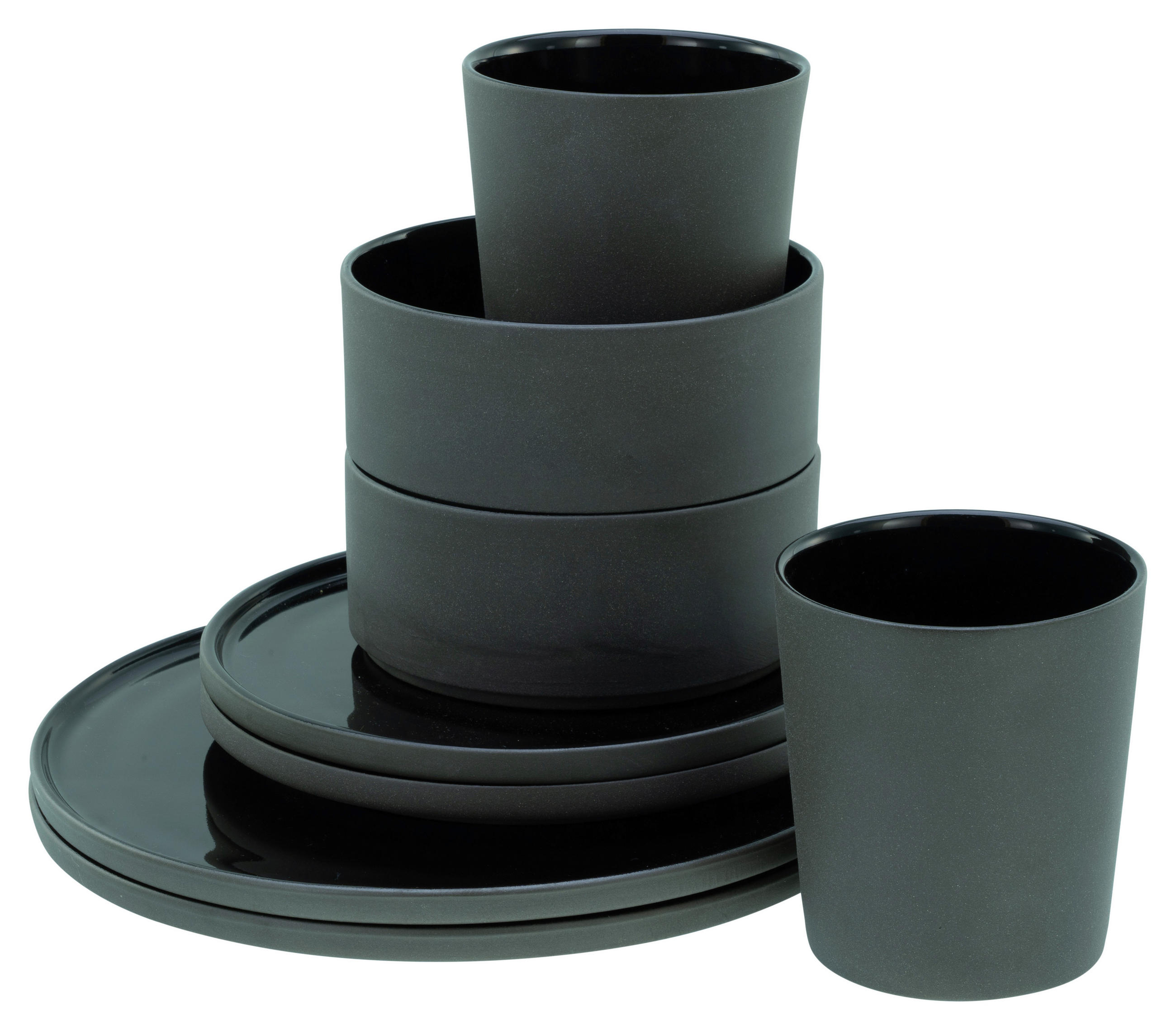 KOMBINOVANÝ SERVIS, 8-dielne, kamenina - čierna, Trend, keramika - Creatable