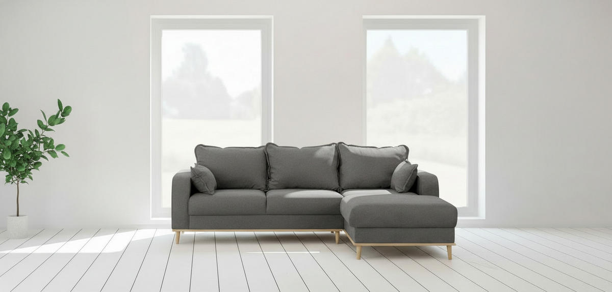 ECKSOFA Beata in Mikrofaser Dunkelgrau  230/150 cm  - Wengefarben/Dunkelgrau, Design, Holz/Textil (230/150cm) - Livetastic