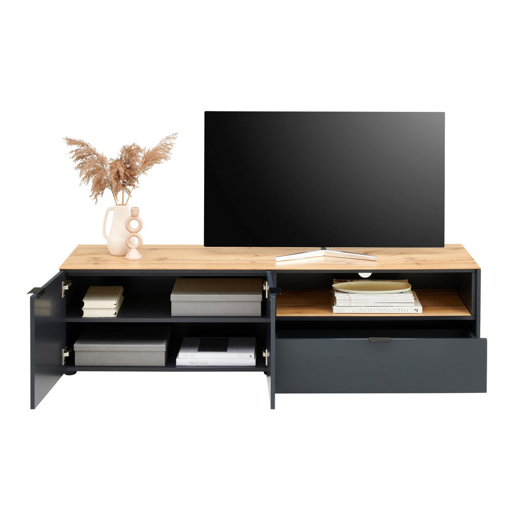 Thumbnail - Novel Lowboard, Anthrazit, Eiche, Metall, 1 Fächer, 1 Schubladen, 160x42x42 cm, stehend, Wohnzimmer, Wohnwände, Lowboard...