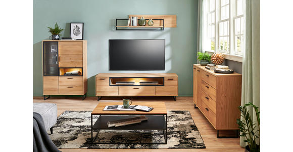 HIGHBOARD Eichefarben 95/139/38 cm - Dunkelgrau/Eichefarben, KONVENTIONELL, Glas/Holz (95/139/38cm) - Cantus