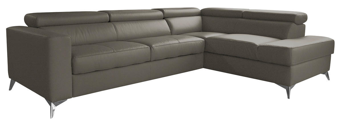 ECKSOFA in Lederlook Echtleder Schlammfarben  - Chromfarben/Schlammfarben, Design, Leder/Textil (286/208cm) - Livetastic