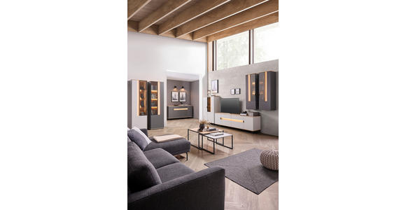 WOHNWAND  in Anthrazit, Eichefarben, Hellgrau  384,4/206/48 cm  - Eichefarben/Anthrazit, Design, Glas/Holz (384,4/206/48cm) - Dieter Knoll