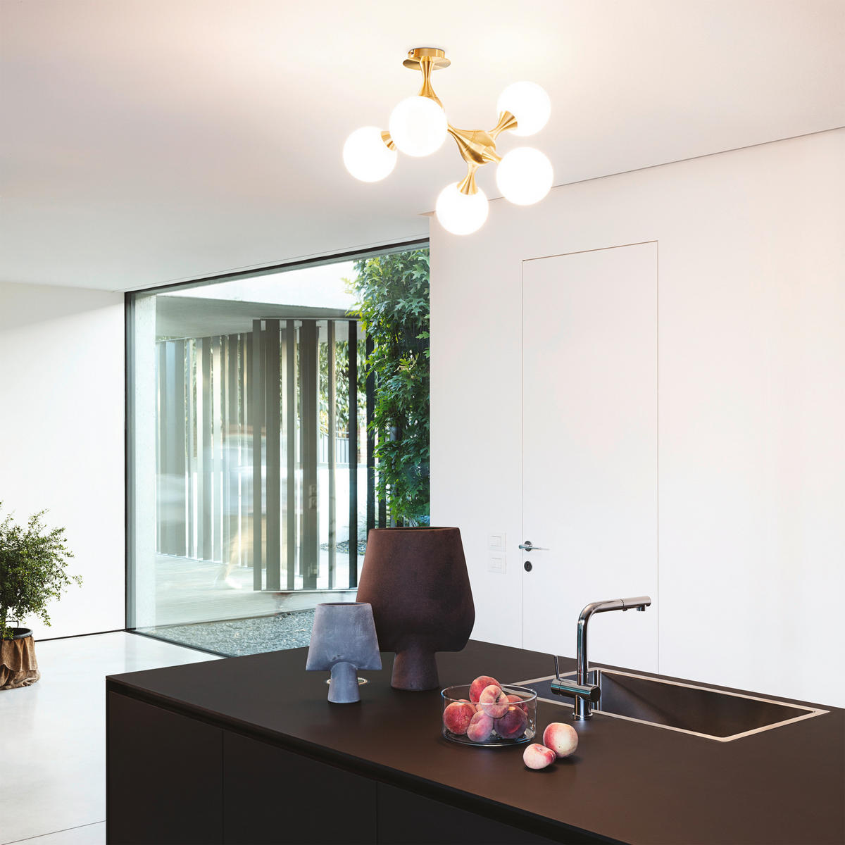 DECKENLEUCHTE    55/55/50 cm  - Messingfarben, Design, Glas/Metall (55/55/50cm) - Ideal Lux