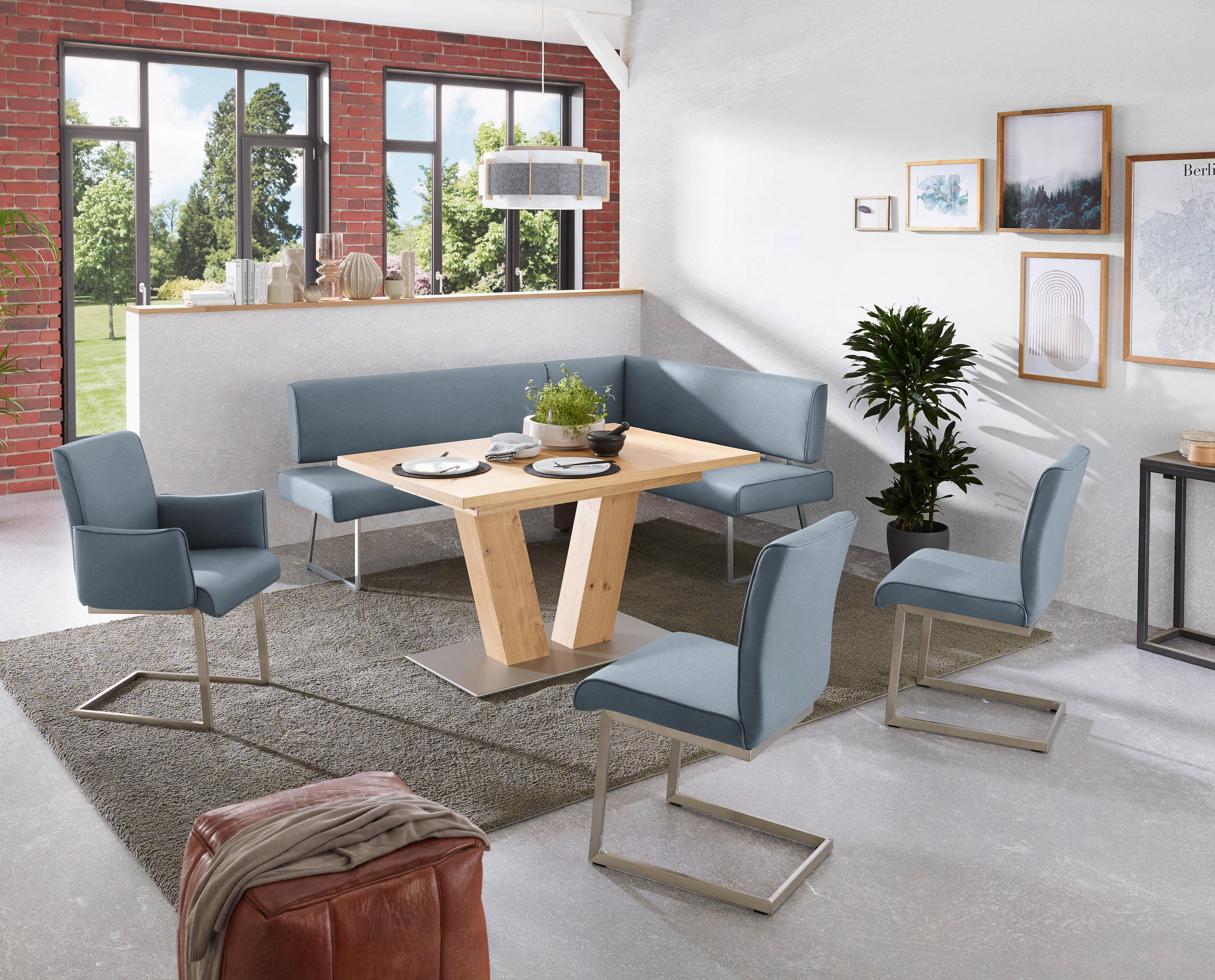 ARMLEHNSTUHL  in Stahl Mikrofaser  - Blau/Edelstahlfarben, Design, Holzwerkstoff/Textil (63/91/60cm) - Dieter Knoll