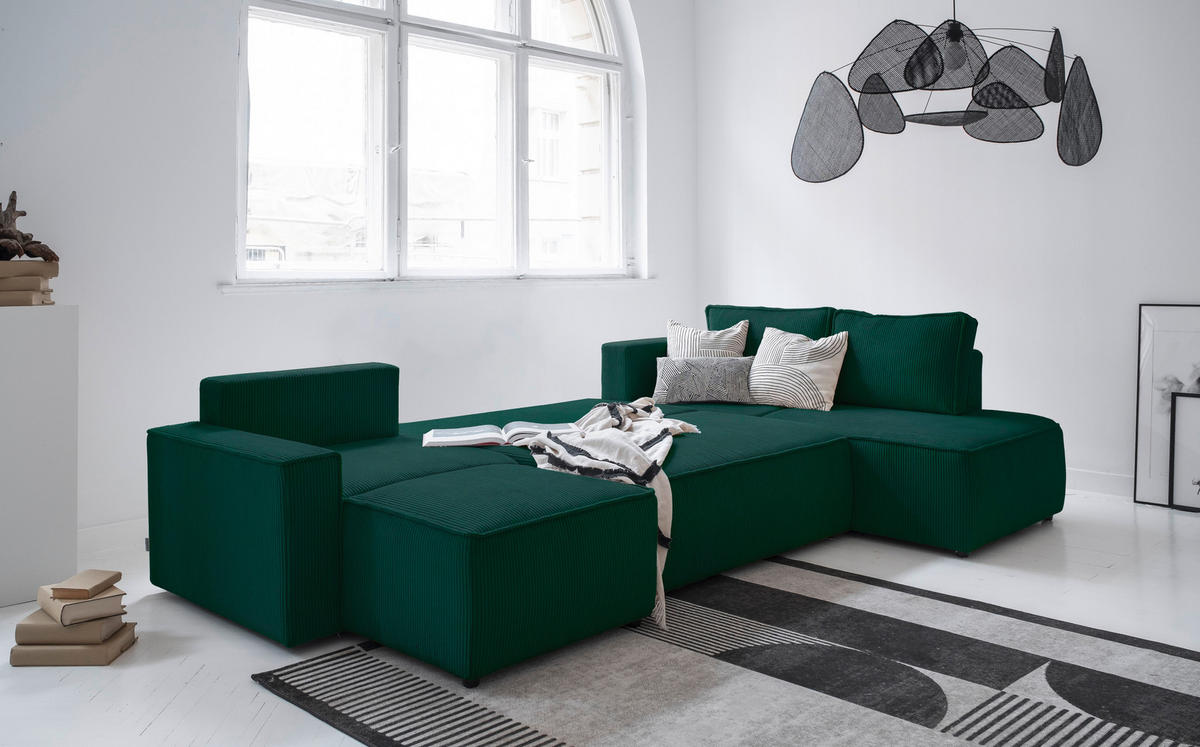 SJEDEĆA GARNITURA tekstil  tamno zelena   - tamno zelena/crna, Design, tekstil/plastika (156/322/194cm) - MID.YOU