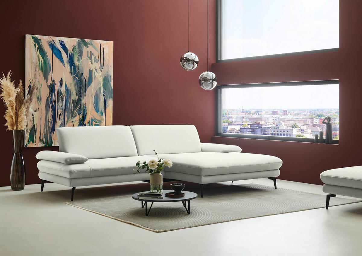 ECKSOFA Chenille, Flachgewebe Weiss  - Weiss/Schwarz, Design, Textil/Metall (284/180cm) - Dieter Knoll