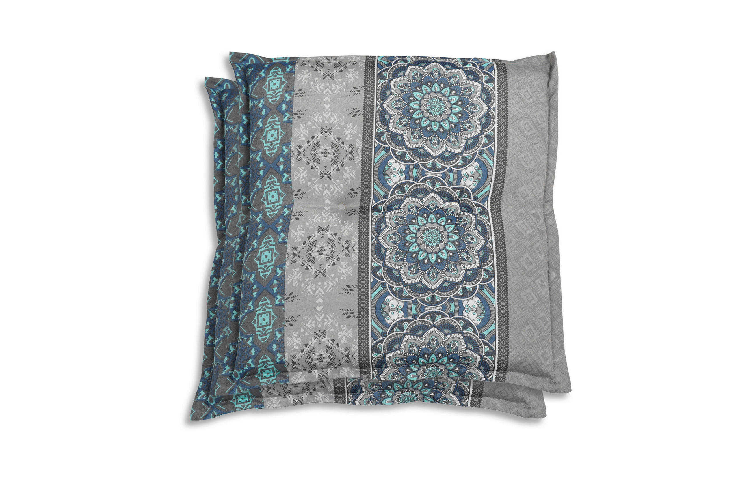 GARTENSITZKISSEN 2-er Set Ornament  - Blau/Hellgrau, Basics, Textil (50/7/50cm)