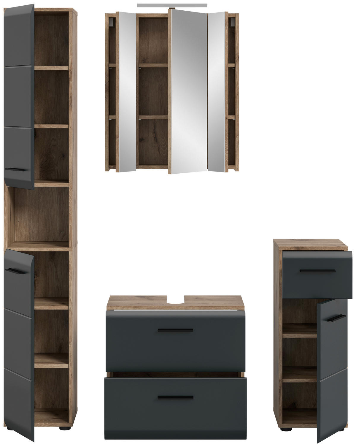 BADEZIMMER 4-teilig  in 120 cm  - Eiche dunkel/Schwarz, Basics, Holzwerkstoff/Kunststoff (120cm) - MID.YOU