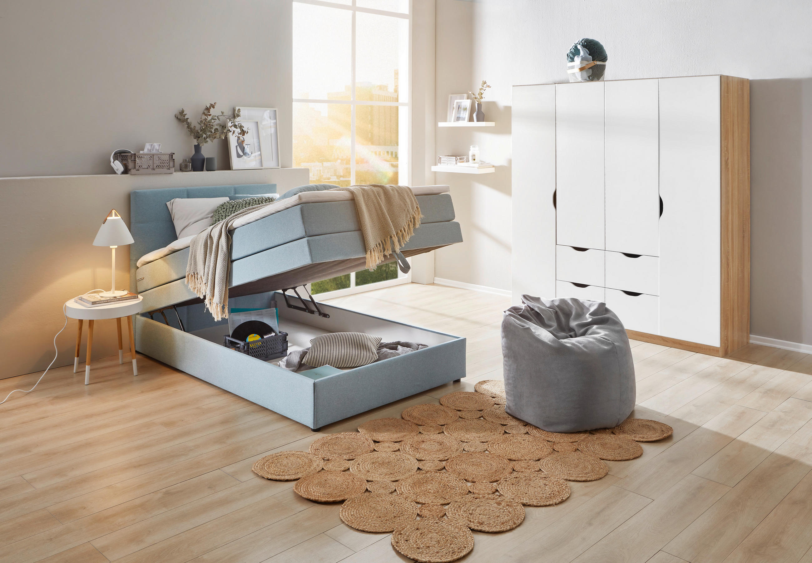 BOXSPRING KREVET 90/200 cm svijetlo plava - crna/svijetlo plava, Design, tekstil/plastika (90/200cm) - Welnova