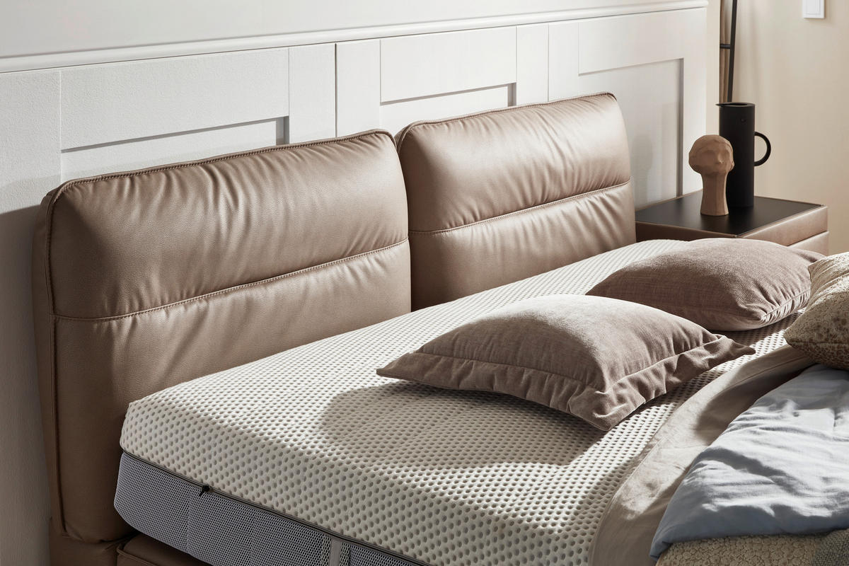 BOXSPRINGBETT 160/200 cm  in Hellbraun  - Hellbraun/Schwarz, Design, Textil/Metall (160/200cm) - Johann Jakob