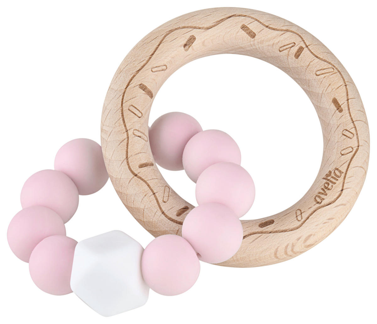 KOUSACÍ KROUŽEK - bílá/růžová, Basics, dřevo/textil (9/7/3cm) - Jimmylee