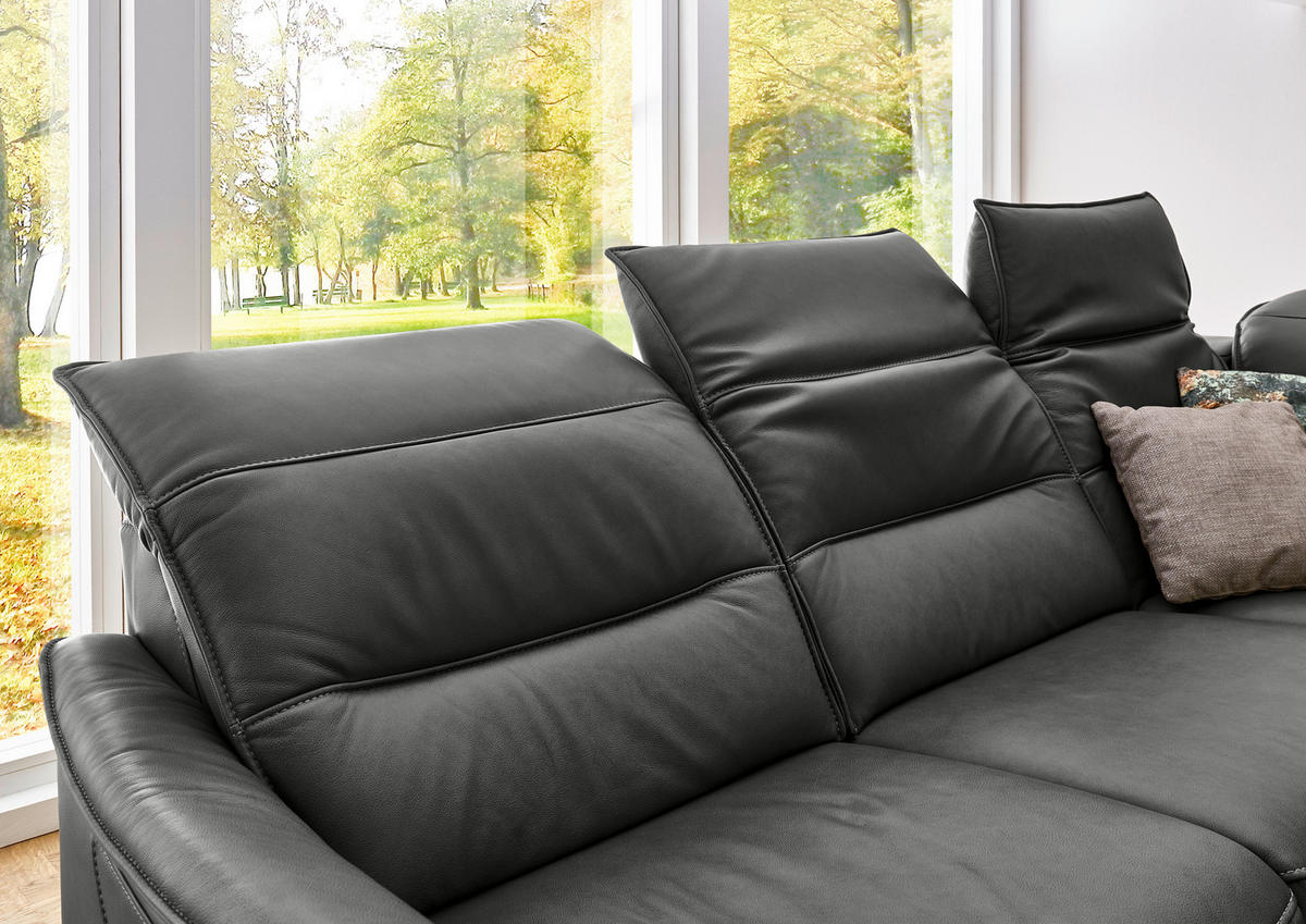 ECKSOFA in Echtleder Schwarz  - Alufarben/Schwarz, Design, Leder/Metall (277/277cm) - Valdera