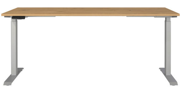 SCHREIBTISCH 180/80/72-118 cm in Braun, Silberfarben, Eichefarben - Eichefarben/Silberfarben, MODERN, Holzwerkstoff/Metall (180/80/72-118cm) - Novel