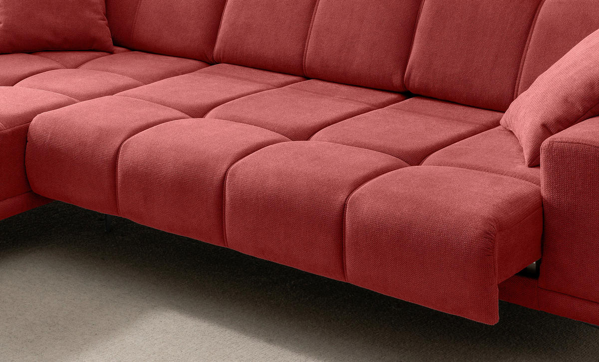 ECKSOFA NESTO Rot Chenille Zierkissen, Kopfteilverstellung, Sitztiefenverstellung  - Rot/Schwarz, Basics, Textil/Metall (187/292cm) - Livetastic