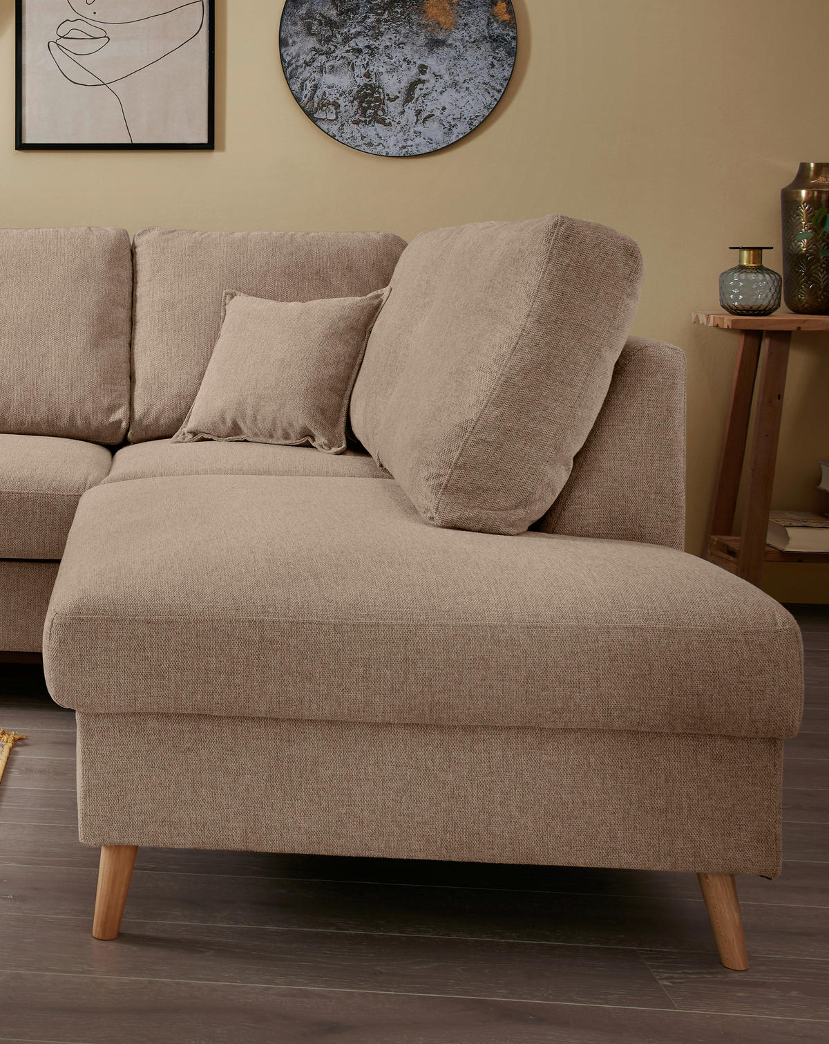 ECKSOFA in Chenille Hellbraun  - Hellbraun/Naturfarben, Modern, Holz/Textil (230/200cm) - Livetastic