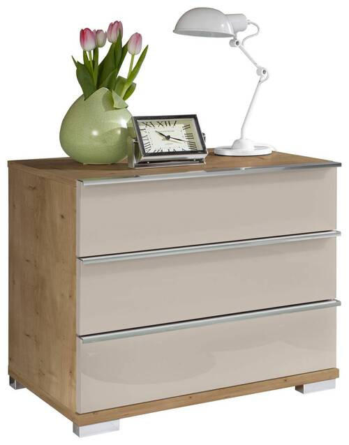 NACHTKÄSTCHEN in Champagner, Eiche Bianco  - Chromfarben/Eiche Bianco, Basics, Glas/Holzwerkstoff (60/53/42cm) - Venda