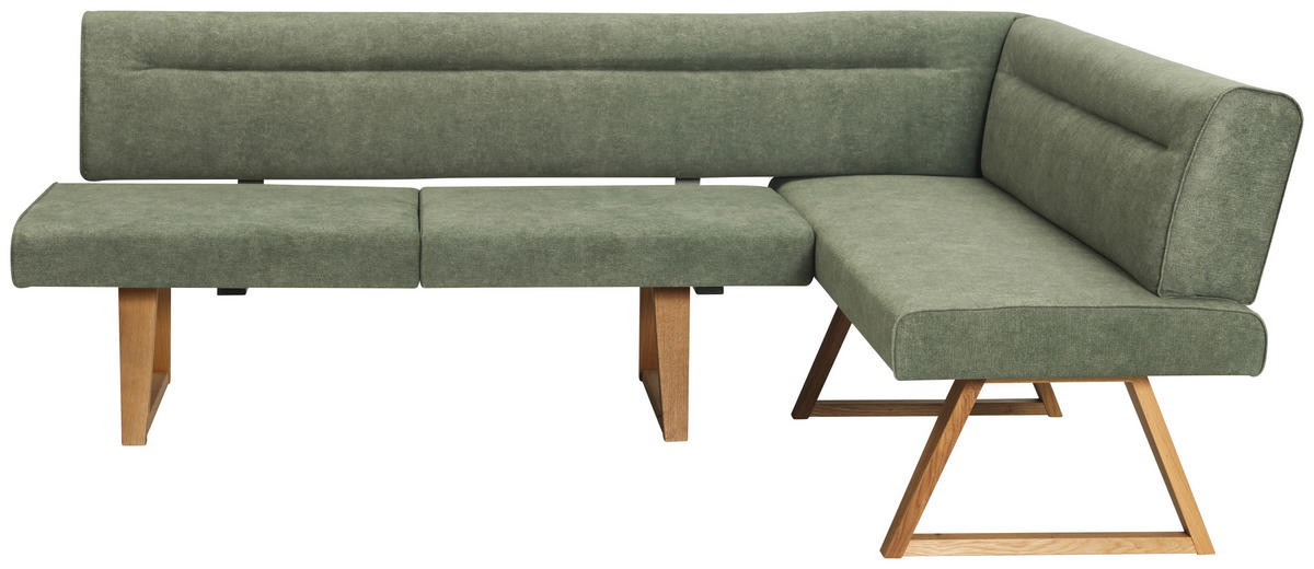 ECKBANK 230/170 cm Samt Grün Asteiche massiv   - Eichefarben/Grün, KONVENTIONELL, Holz/Textil (230/170cm) - Moderano