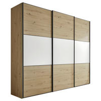 SCHWEBETÜRENSCHRANK in Weiss, Eiche Artisan  - Weiss/Schwarz, Holzwerkstoff/Metall (280/222/68cm) - Moderano