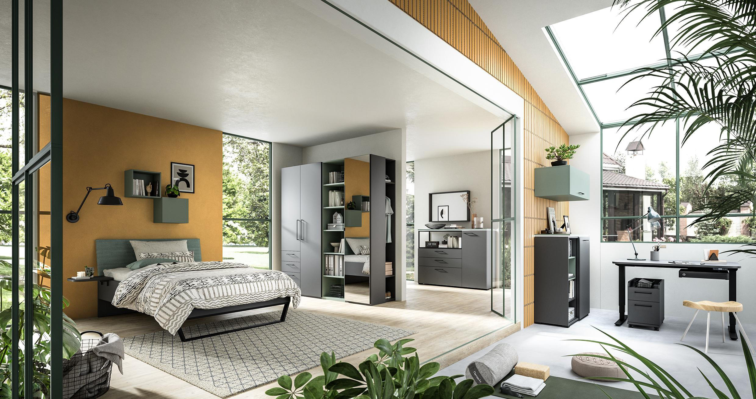 KLEIDERSCHRANK in Graphitfarben  - Edelstahlfarben/Graphitfarben, Design, Glas/Holzwerkstoff (51,3/213,6/59,3cm) - Cantus
