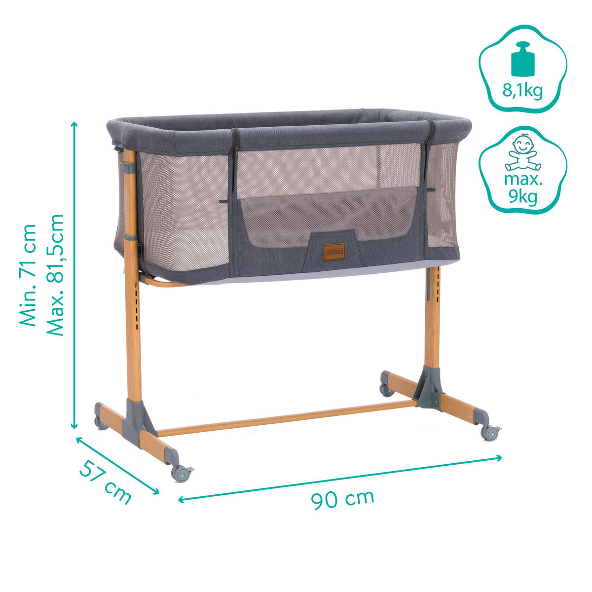 BEISTELLBETT Air   - Grau, Basics, Textil/Metall (80/45cm)